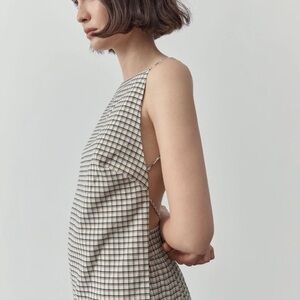 St. Agni Cream and Gray Asymmetrical Cut-Out Tank Top